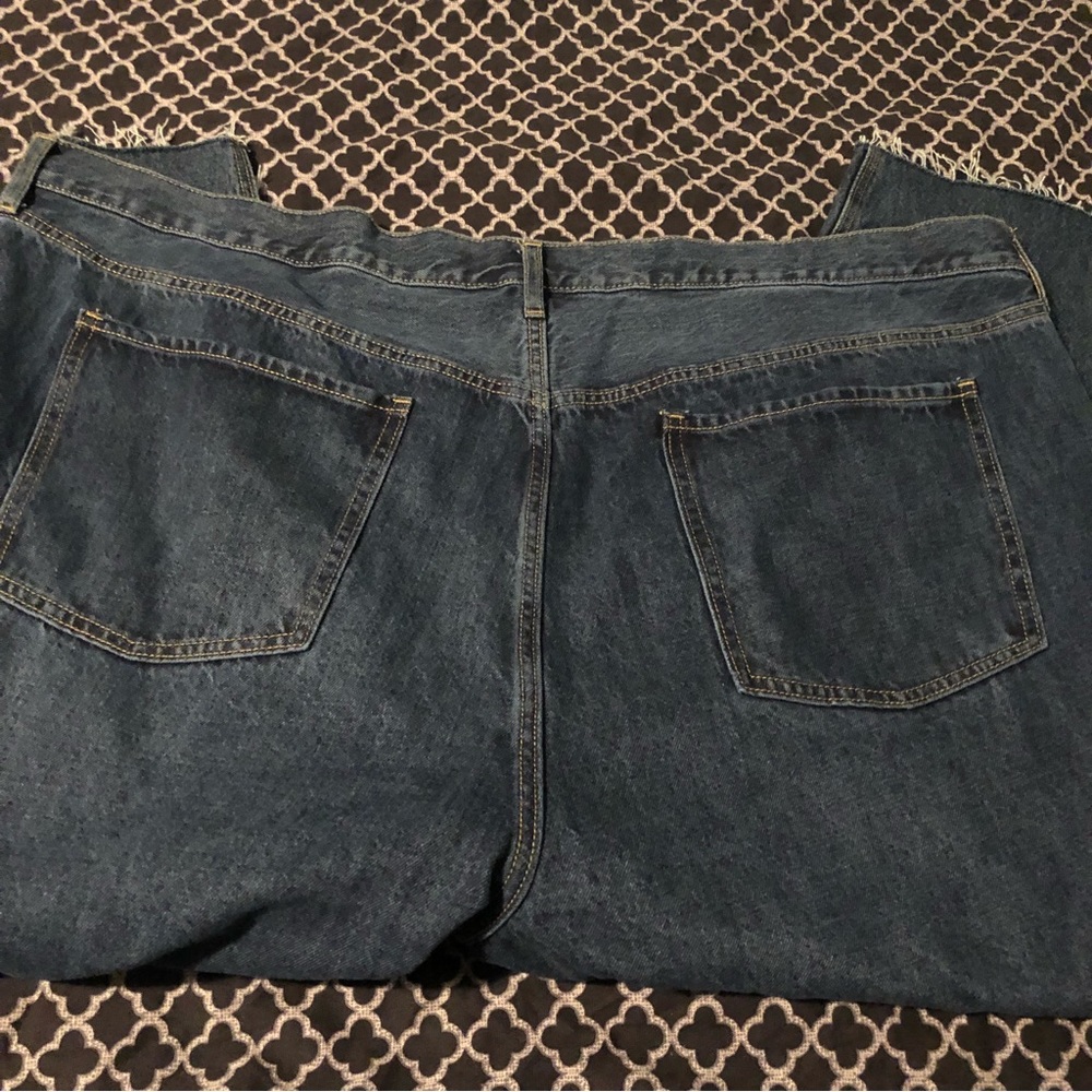 Old Navy High Rise Slouchy Straight Cropped Distressed Jeans Sz 30X25 Button Fly - Picture 1 of 6